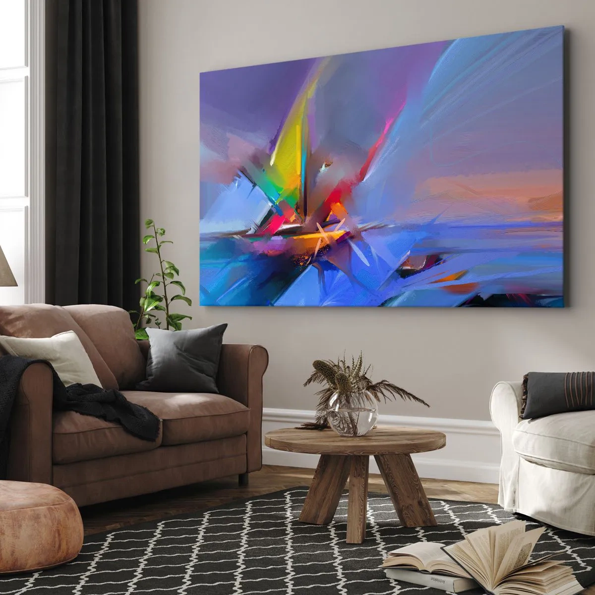 Obraz na plátně - Abstraktní kompozice s intenzivními barvami - 70x50cm - Proletěla jako pták - Moderní nástěnná dekorace do obývacího pokoje a ložnice ARTTOR