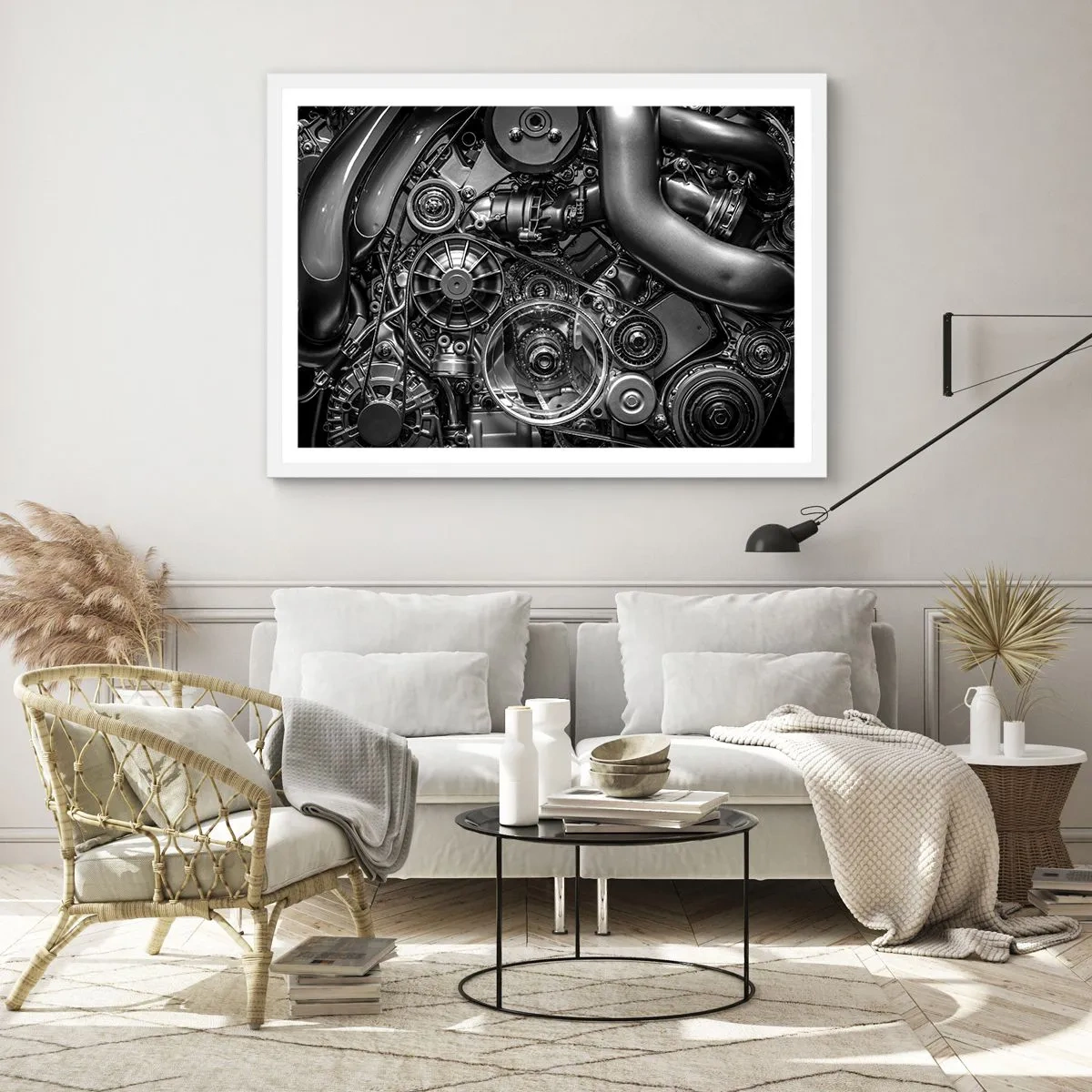 Plakát v bílém rámu - Poezie mechaniky - 100x70 cm