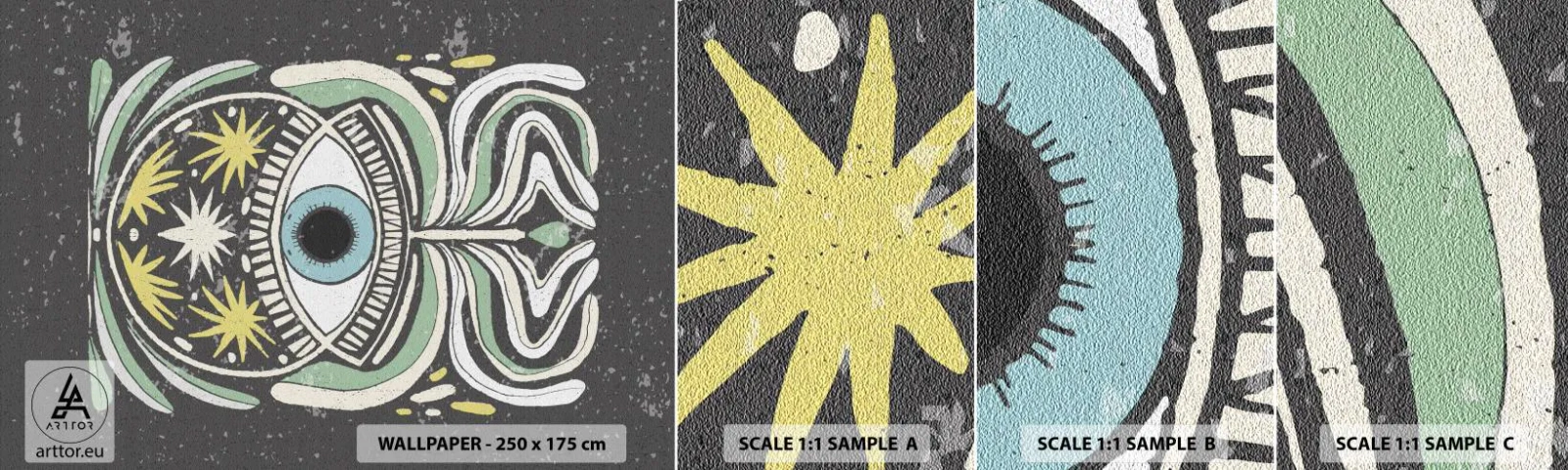 Vzor Fototapety Samolepicí Deluxe Sticker - Kmenové rituály - Boho, Oko, Pastel - 100x30 cm