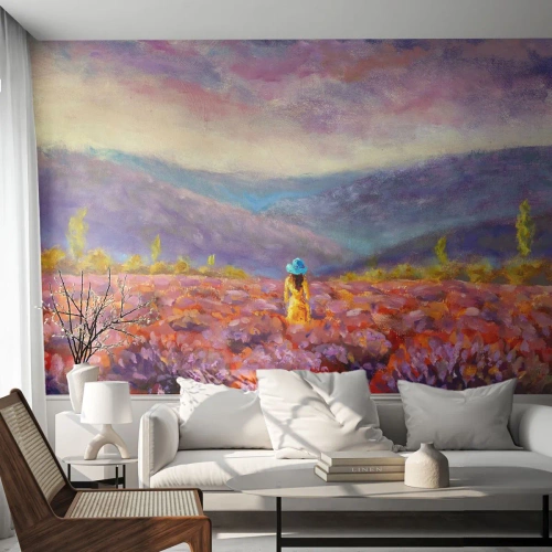 Fototapeta Premium Canvas - V levandulovém světě - Krajina, Žena, Levandulové pole - 350x256 cm