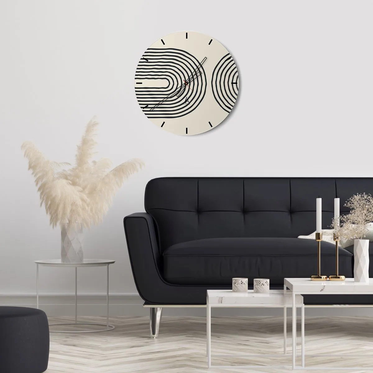 Nástěnné hodiny - Geometrické čáry ve formě soustředných vln na béžovém pozadí - 30x30cm - Již brzy… - Moderní nástěnná dekorace do obývacího pokoje, kuchyně a ložnice ARTTOR