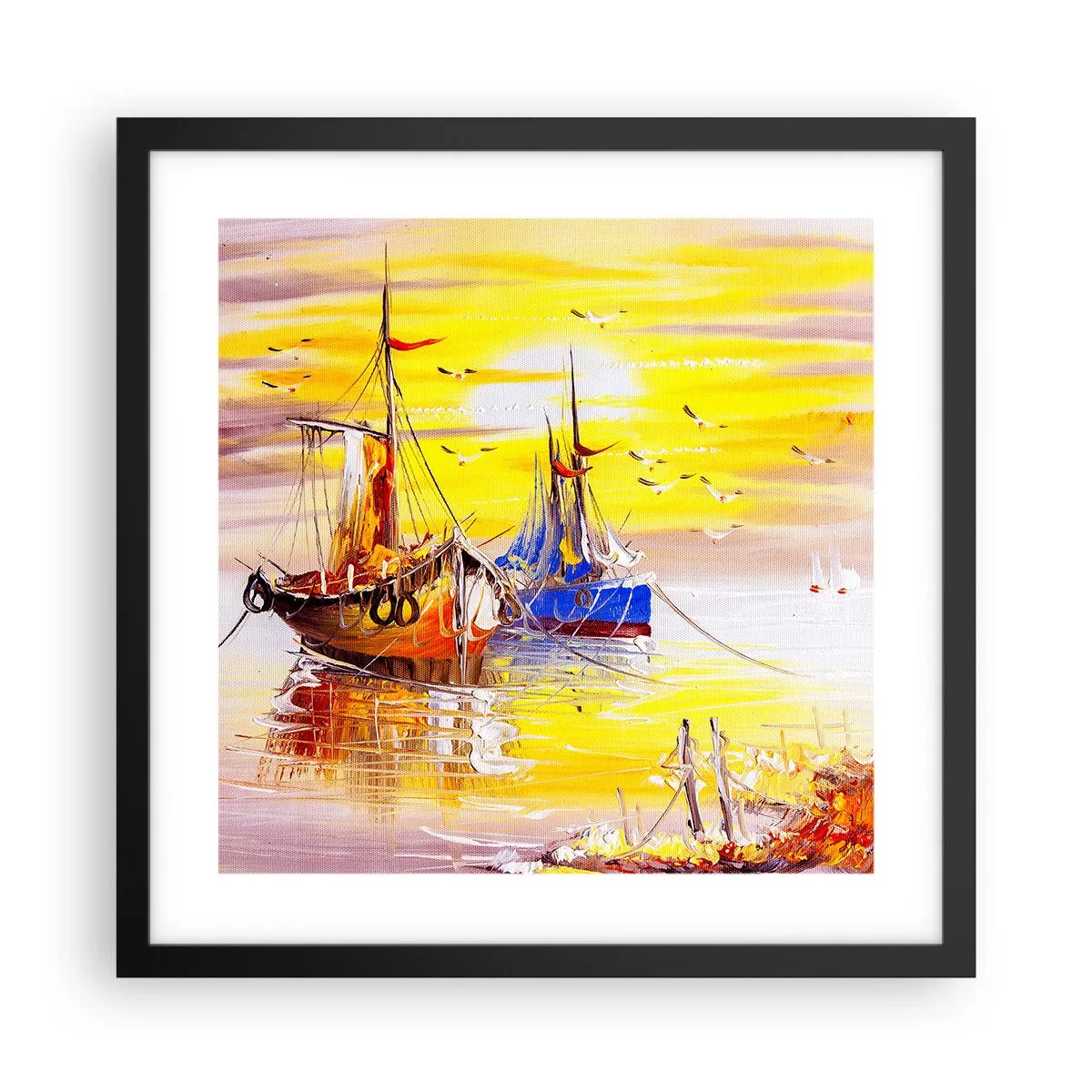 Plakát v černém rámu - Zasloužený odpočinek v přístavu - 40x40 cm