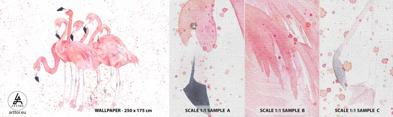 Vzor Fototapety Premium Canvas - Růžový ansámbl - Plameňáci, Ptactvo, Grafika - 100x30 cm