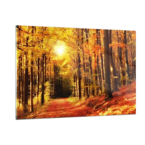 Obraz na skle - Zlatý podzim na lesní cestě - 120x80 cm
