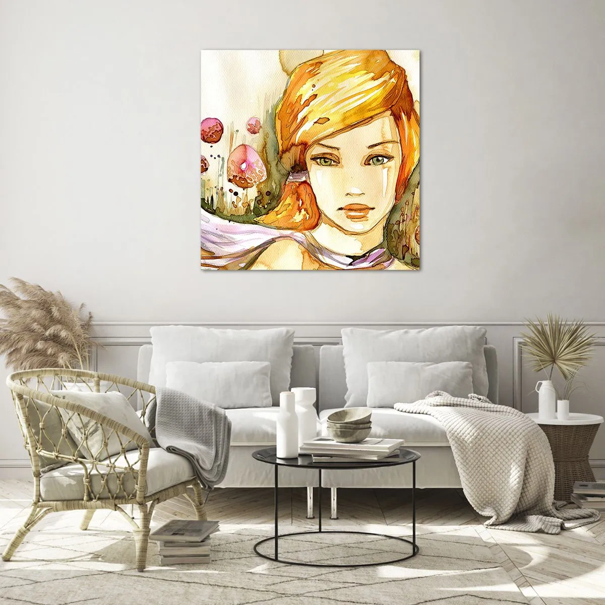 Obraz na skle - Smaragdový pohled, který zahání hněv - 50x50 cm