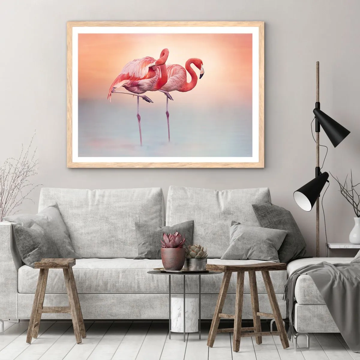 Plakát v rámu světlý dub - V barvě zapadajícího slunce - 91x61 cm