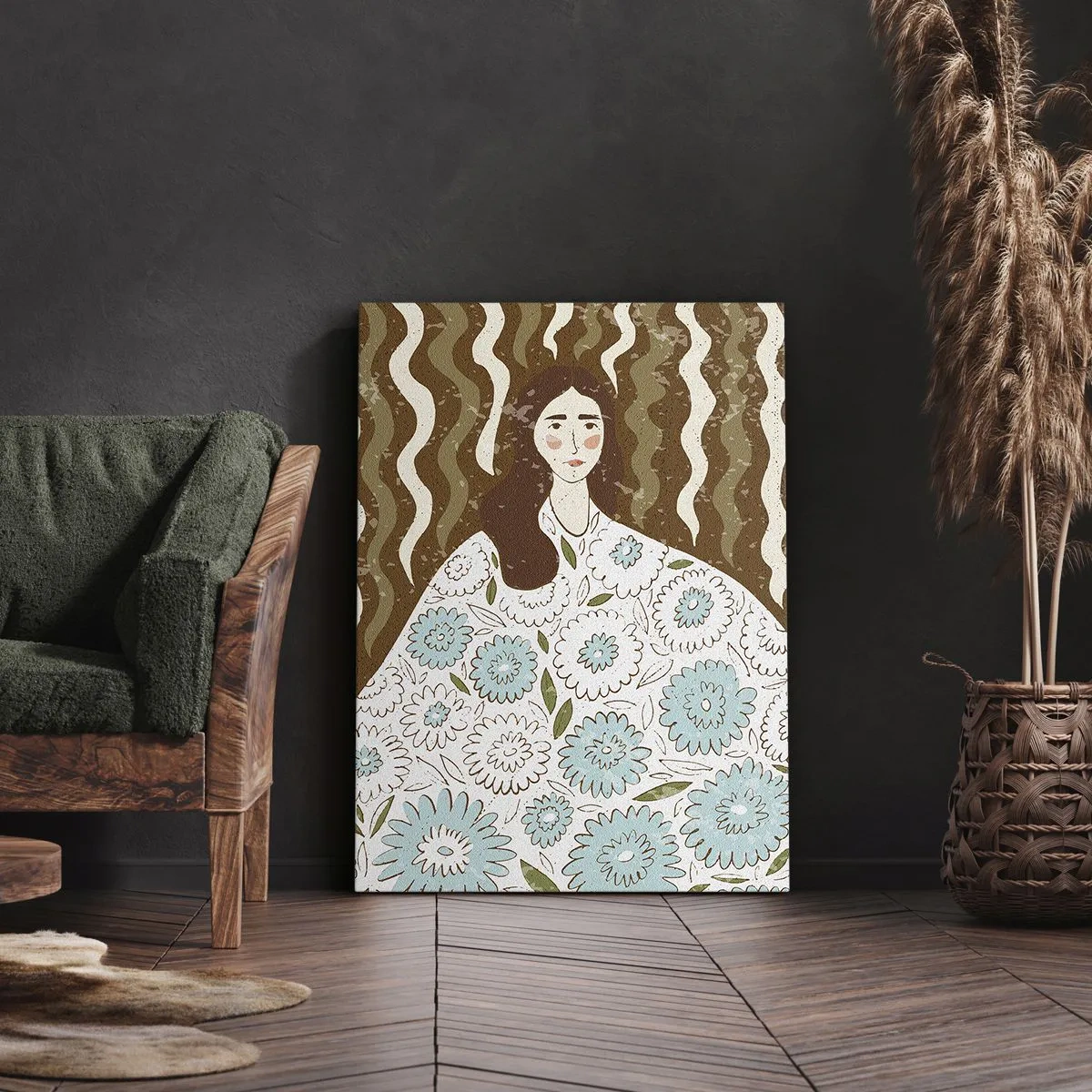 Obraz na plátně - Portrét v květinovém rouchu - 55x100 cm
