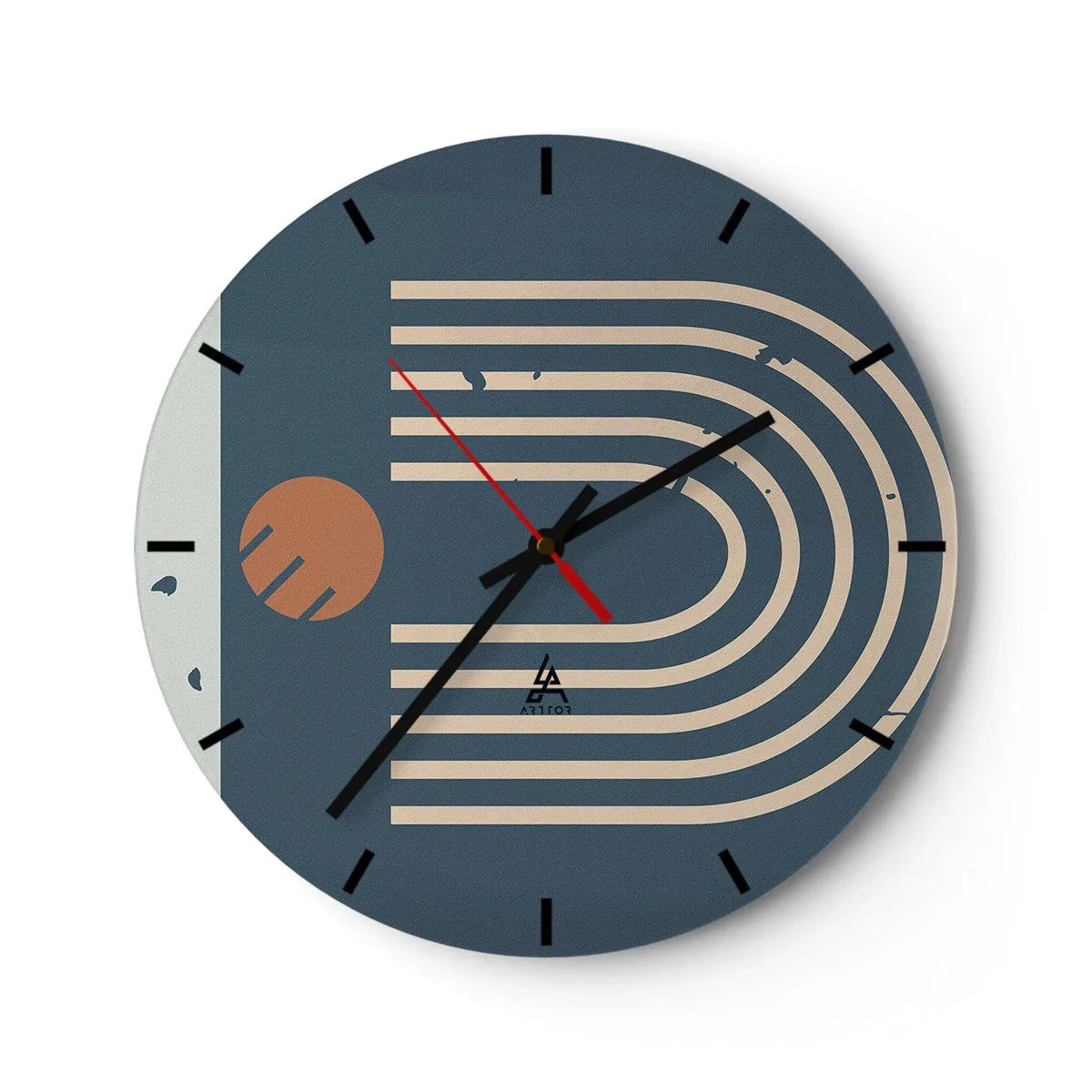 Nástěnné hodiny - Abstraktní geometrický vzor v odstínech tmavě modré a béžové - 30x30cm - Geometrie v námořnické modři - Moderní nástěnná dekorace do obývacího pokoje, kuchyně a ložnice ARTTOR