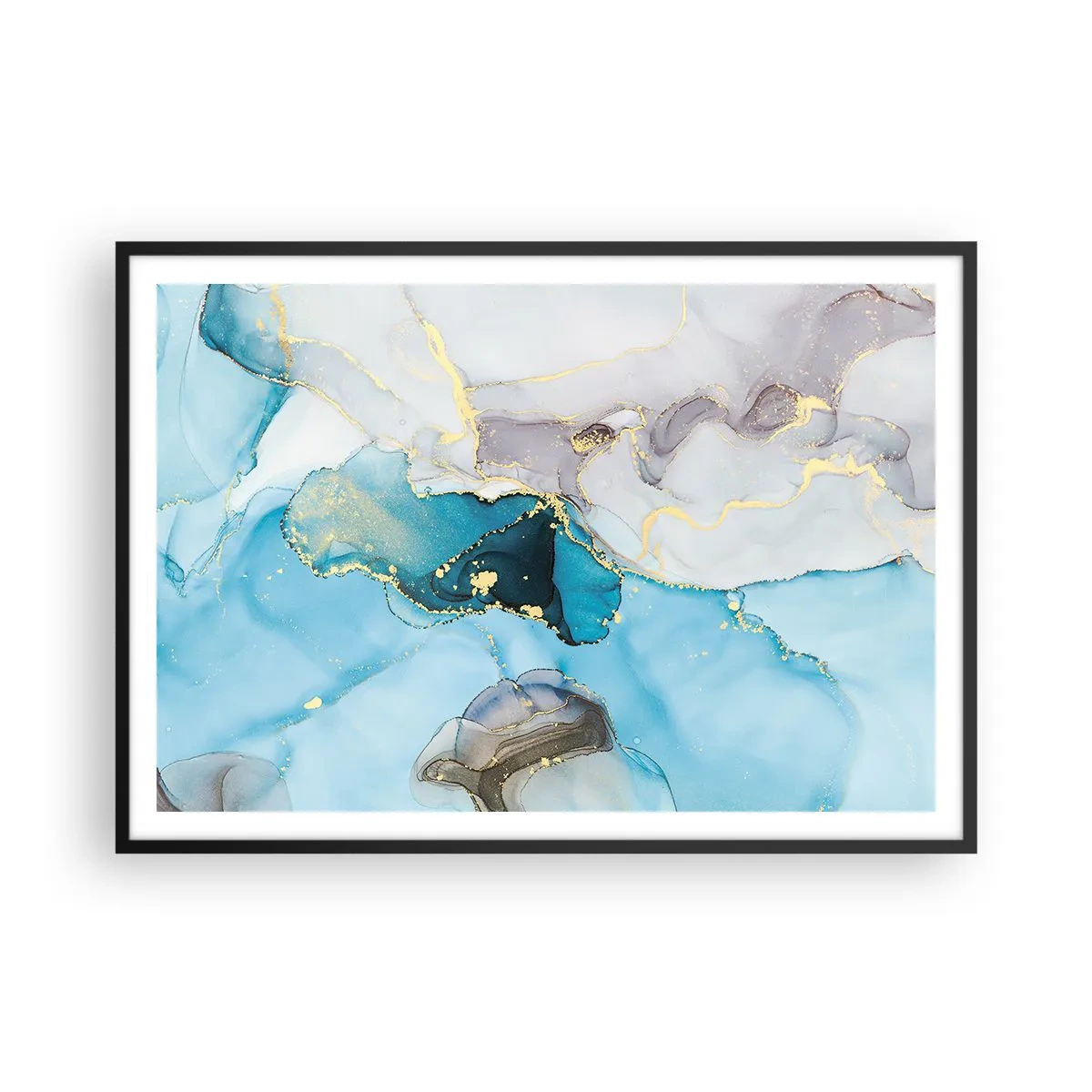 Plakát v černém rámu - Studie o setkání šedé a tyrkysové - 100x70 cm