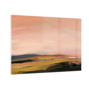 Obraz na skle - Abstraktní krajina v odstínech růžové a světle zelené. - 70x50cm - V růžových tónech - Moderní nástěnná dekorace do obývacího pokoje a ložnice ARTTOR