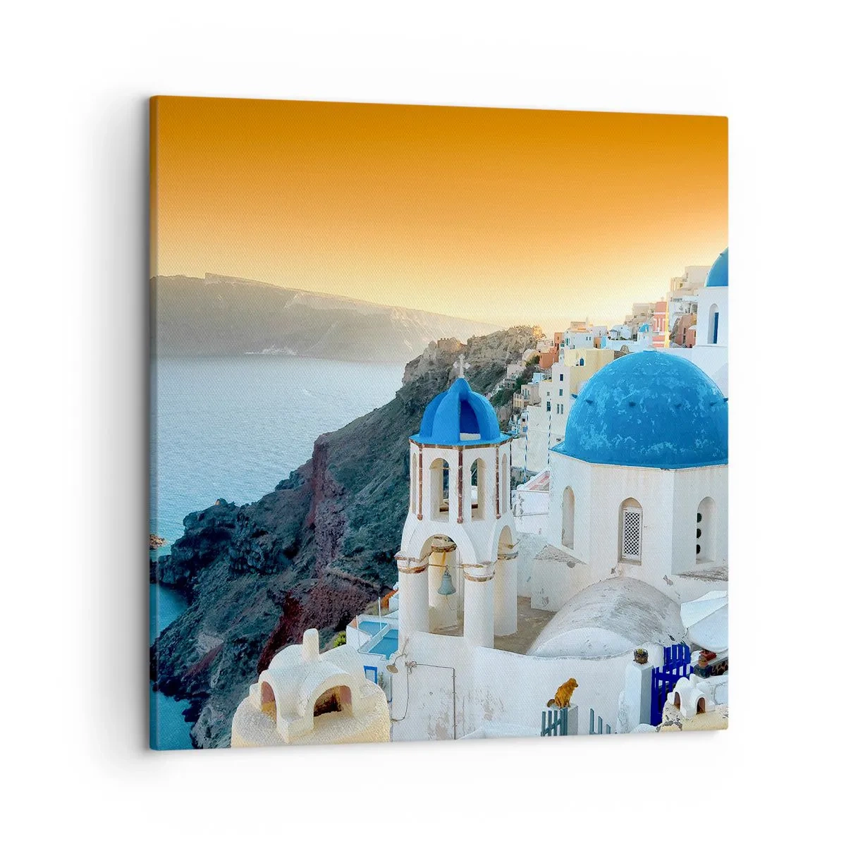 Obraz na plátně - Santorini - přitulené ke skalám - 50x50 cm