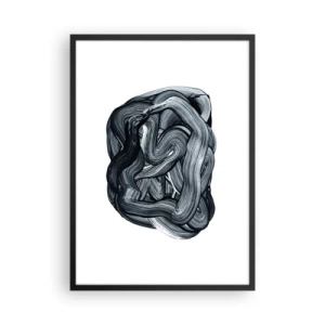 Plakát v černém rámu - Abstraktní kompozice černobílých tahů štětcem - 50x70cm - Není to tak jednoduché - Moderní nástěnná dekorace do obývacího pokoje a ložnice ARTTOR