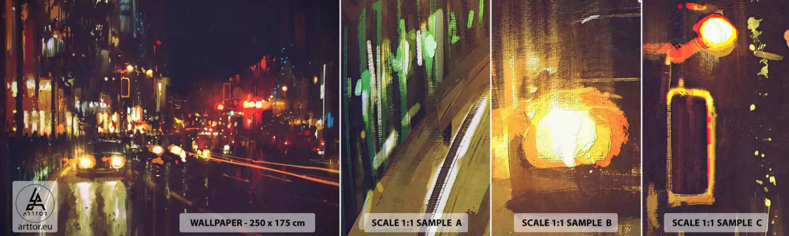 Vzor Fototapety Samolepicí Deluxe Sticker - Ponořená do světel noci - Město, Architektura, Noční život - 100x30 cm