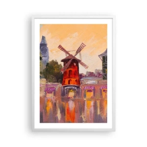 Plakát v bílém rámu - Pařížské ikony – Moulin Rouge - 50x70 cm