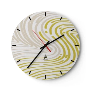 Nástěnné hodiny - Abstraktní linie v béžové a žluté barvě vytvářejí vířivý vzor. - 30x30cm - Kompozice s mírným ohybem - Moderní nástěnná dekorace do obývacího pokoje, kuchyně a ložnice ARTTOR