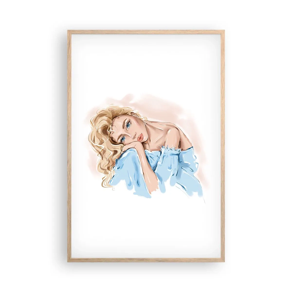 Plakát v rámu světlý dub - Zasněná v modré - 61x91 cm