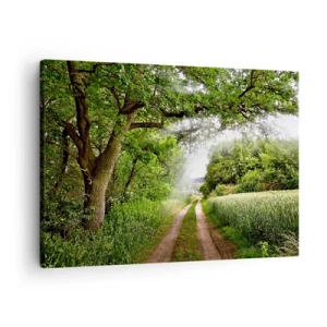 Obraz na plátně - Prašná cesta mezi zelenými stromy a slunečním světlem - 70x50cm - Et in Arcadia ego - Moderní nástěnná dekorace do obývacího pokoje a ložnice ARTTOR