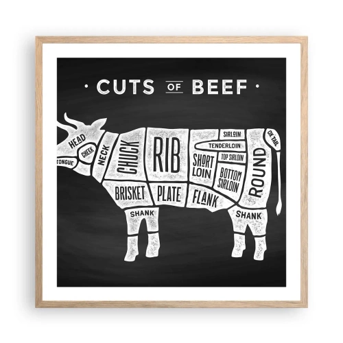 Plakát v rámu světlý dub - Slabikář řezníka - 60x60 cm