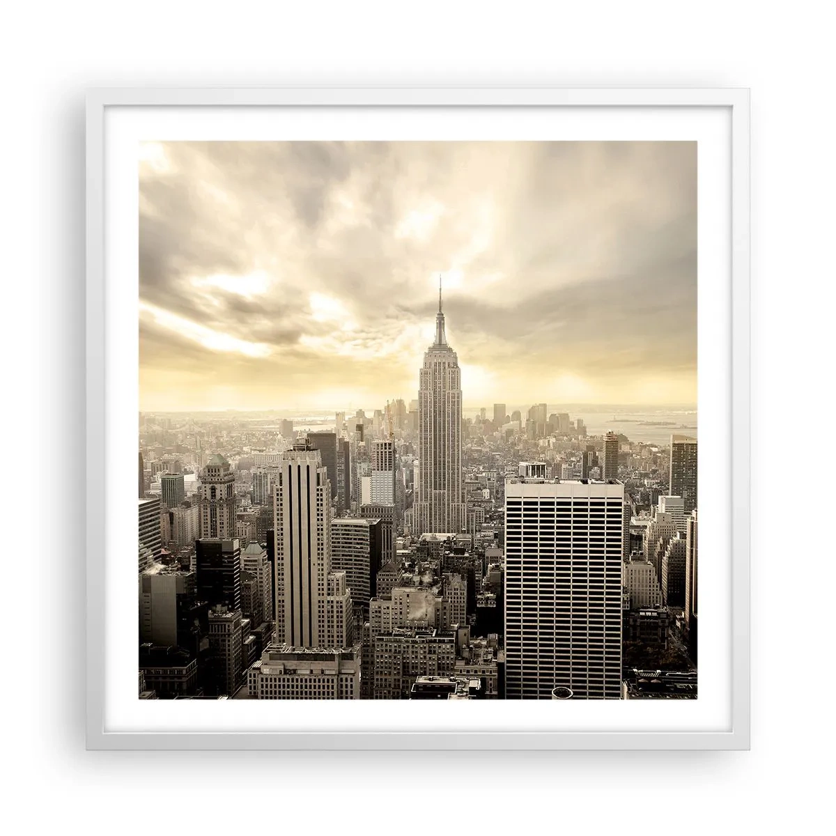 Plakát v bílém rámu - New York utkaný z šedi - 60x60 cm