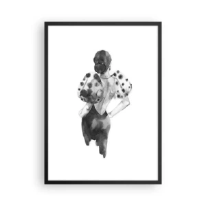 Plakát v černém rámu - Stylová silueta ženy v černém s elegantním akcentem - 50x70cm - Prošla kolem - Moderní nástěnná dekorace do obývacího pokoje a ložnice ARTTOR