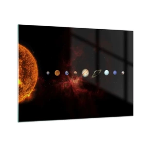 Obraz na skle - Planetární systém se Sluncem na černém pozadí - 70x50cm - Naše čtvrť - Moderní nástěnná dekorace do obývacího pokoje a ložnice ARTTOR