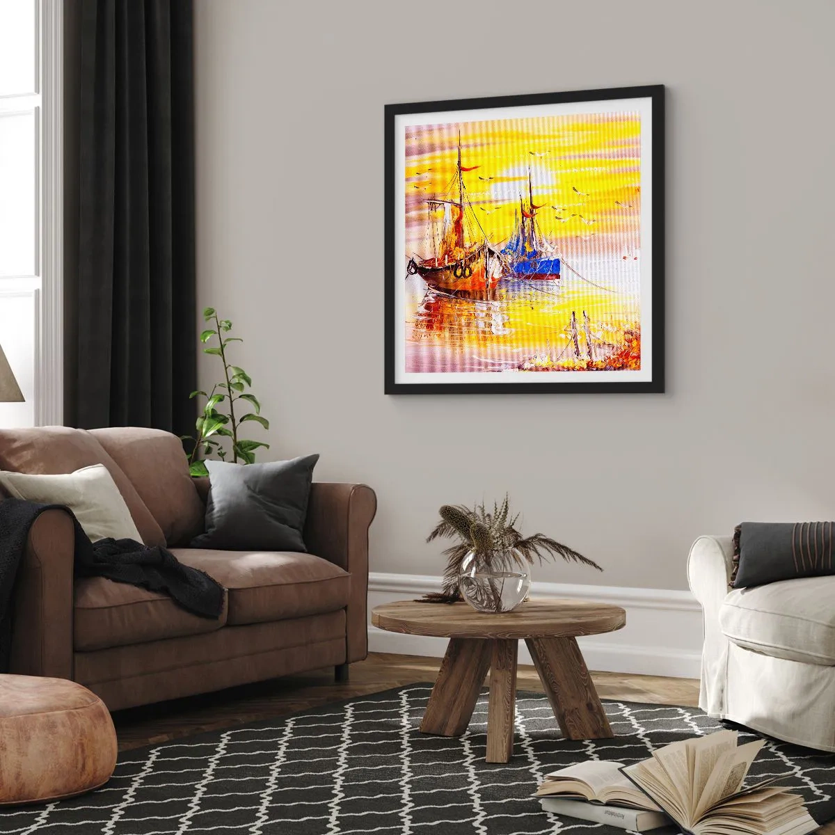 Plakát v černém rámu - Zasloužený odpočinek v přístavu - 40x40 cm
