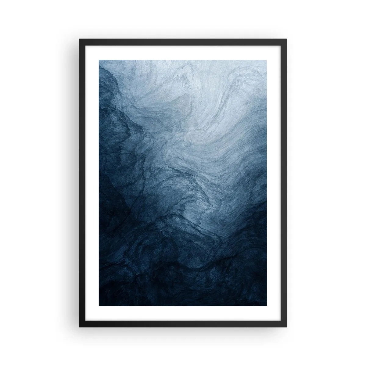 Plakát v černém rámu - Abstraktní kompozice v odstínech tmavě modré - 50x70cm - Sáhnout do hlubin - Moderní nástěnná dekorace do obývacího pokoje a ložnice ARTTOR