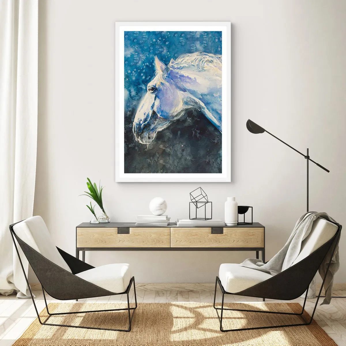 Plakát v bílém rámu - Portrét v modré záři - 61x91 cm