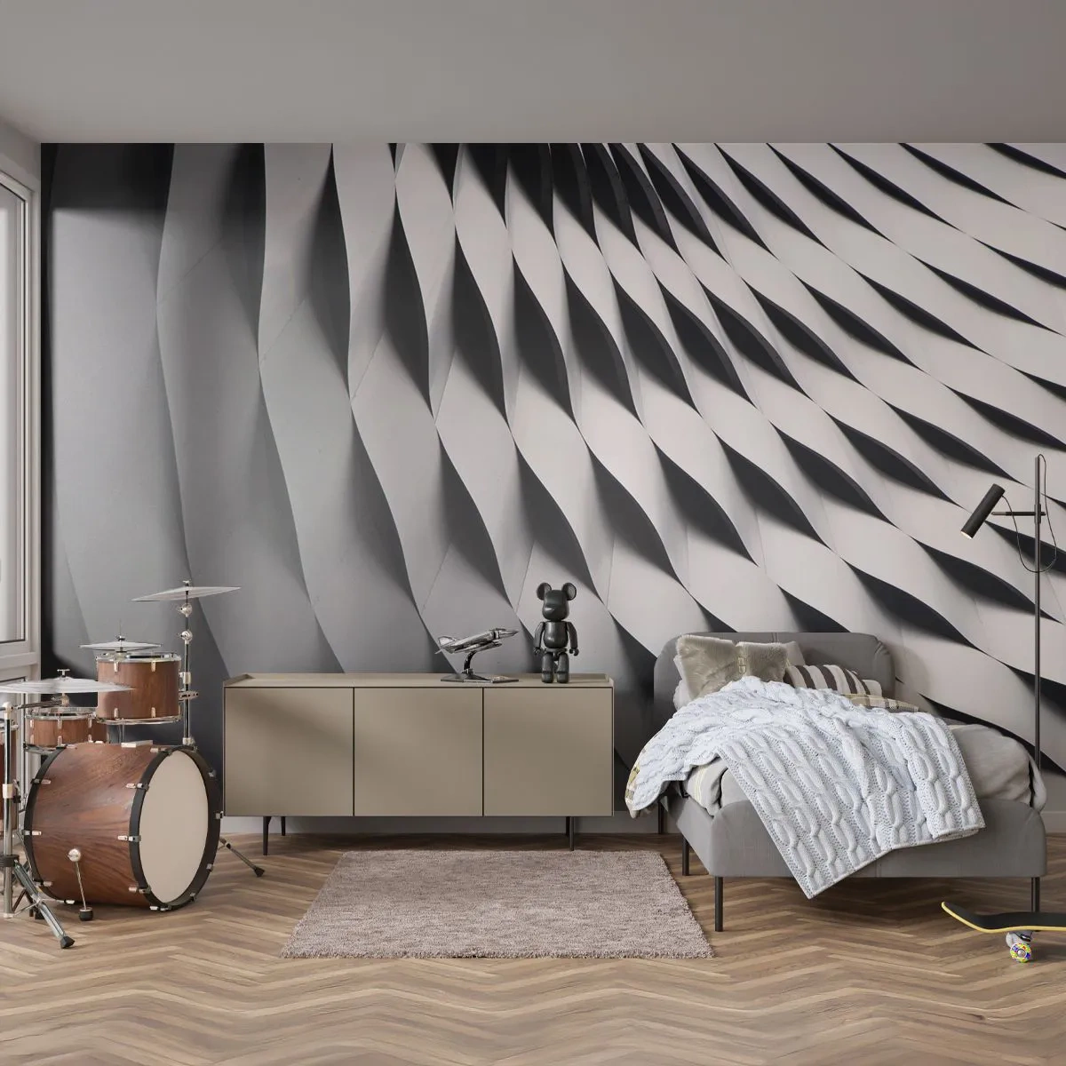 Fototapeta Premium Canvas - Na hladině vln - Moderní, Abstrakce, ocel - 350x256 cm