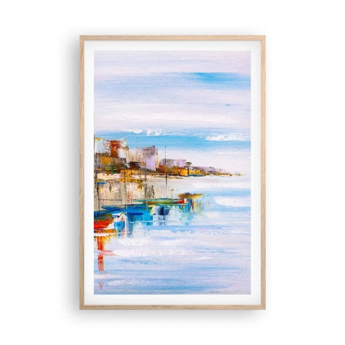 Plakát v rámu světlý dub - Vícebarevný městský přístav - 61x91 cm