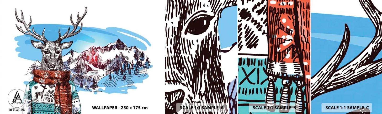 Vzor Fototapety Samolepicí Deluxe Sticker - Ani jelen nemrzne  - Abstrakce, Jelen, Pro děti - 100x30 cm