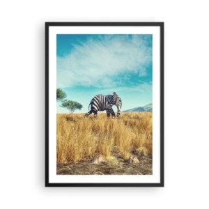 Plakát v černém rámu - Zebra se sloním tělem na pozadí africké savany - 50x70cm - Šedá už není v módě - Moderní nástěnná dekorace do obývacího pokoje a ložnice ARTTOR