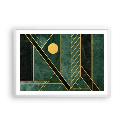 Plakát v bílém rámu - Dynamika zlata a lazuritu - 70x50 cm