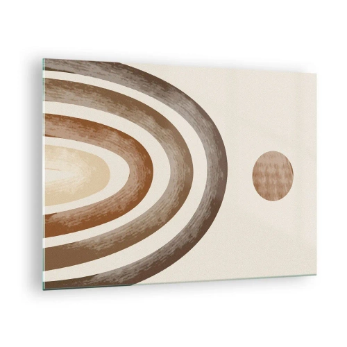Obraz na skle - Abstraktní pruhy a kruhy v odstínech hnědé - 70x50cm - V předaleké galaxii - Moderní nástěnná dekorace do obývacího pokoje a ložnice ARTTOR