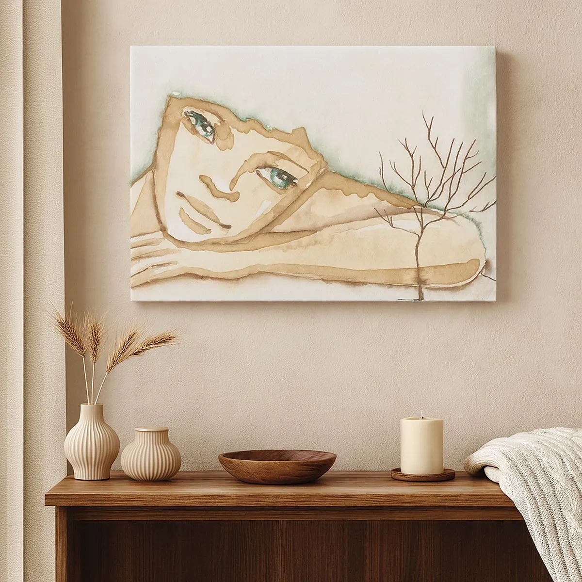 Obraz na plátně - Umělecký portrét ženy v pastelových barvách - 70x50cm - Strom poezie vyrůstá z ticha - Moderní nástěnná dekorace do obývacího pokoje a ložnice ARTTOR