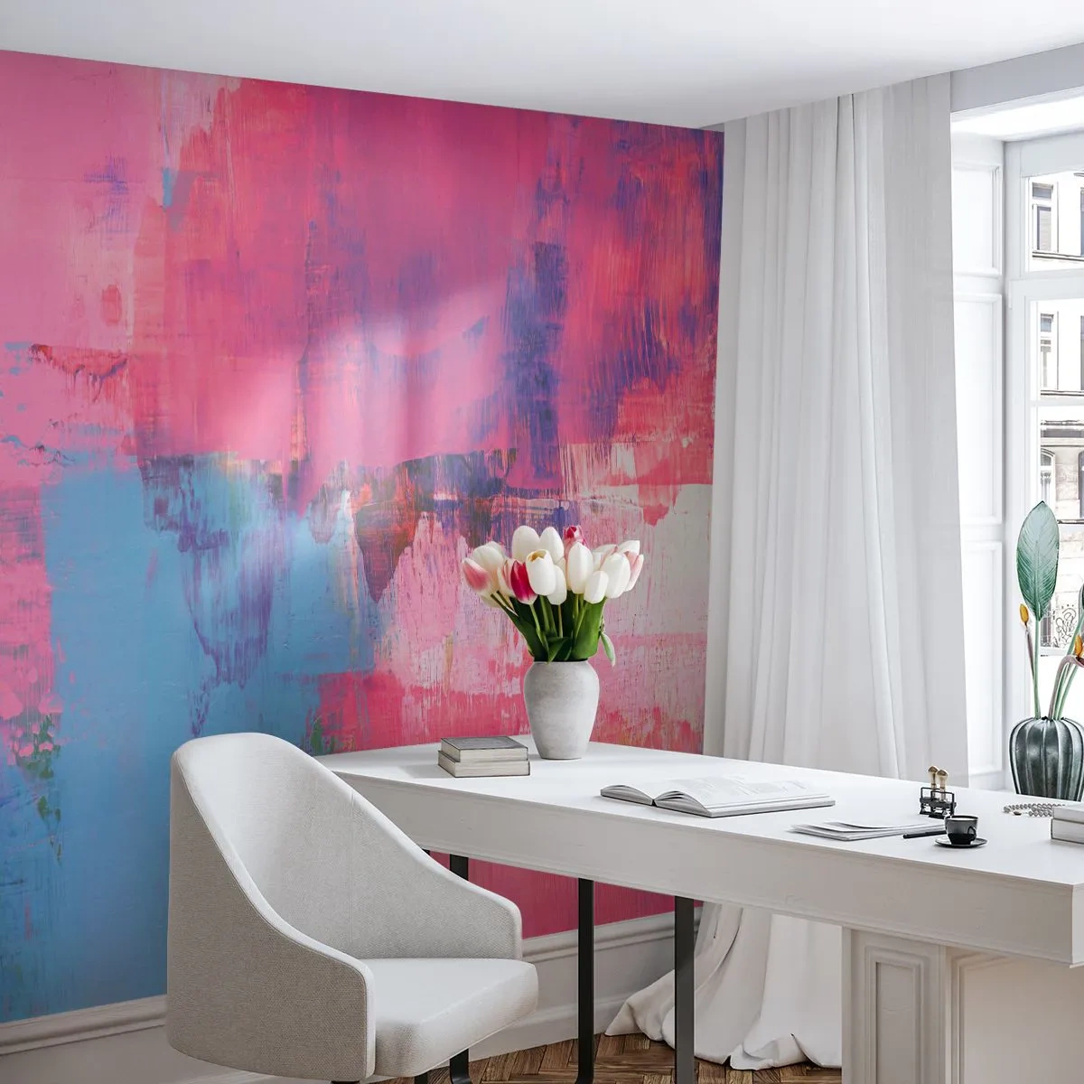 Fototapeta Premium Canvas - Růžová, modrá a špetka světla - Abstrakce, Minimalismus, Kus - 250x175 cm