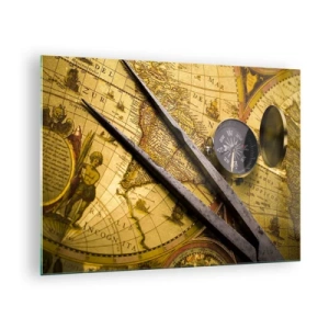 Obraz na skle - Stará mapa s kompasem a buzolou - 70x50cm - Kde jsou ty poklady? - Moderní nástěnná dekorace do obývacího pokoje a ložnice ARTTOR