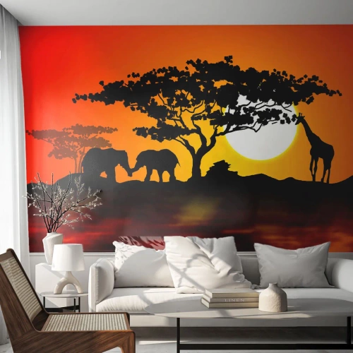 Fototapeta Samolepicí Deluxe Sticker - Setkání na savaně - Zvířata, Afrika, Žirafa - 300x210 cm