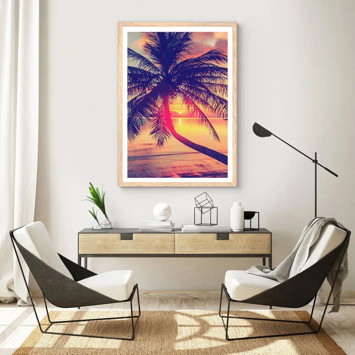 Plakát v rámu světlý dub - Večer pod palmami - 70x100 cm