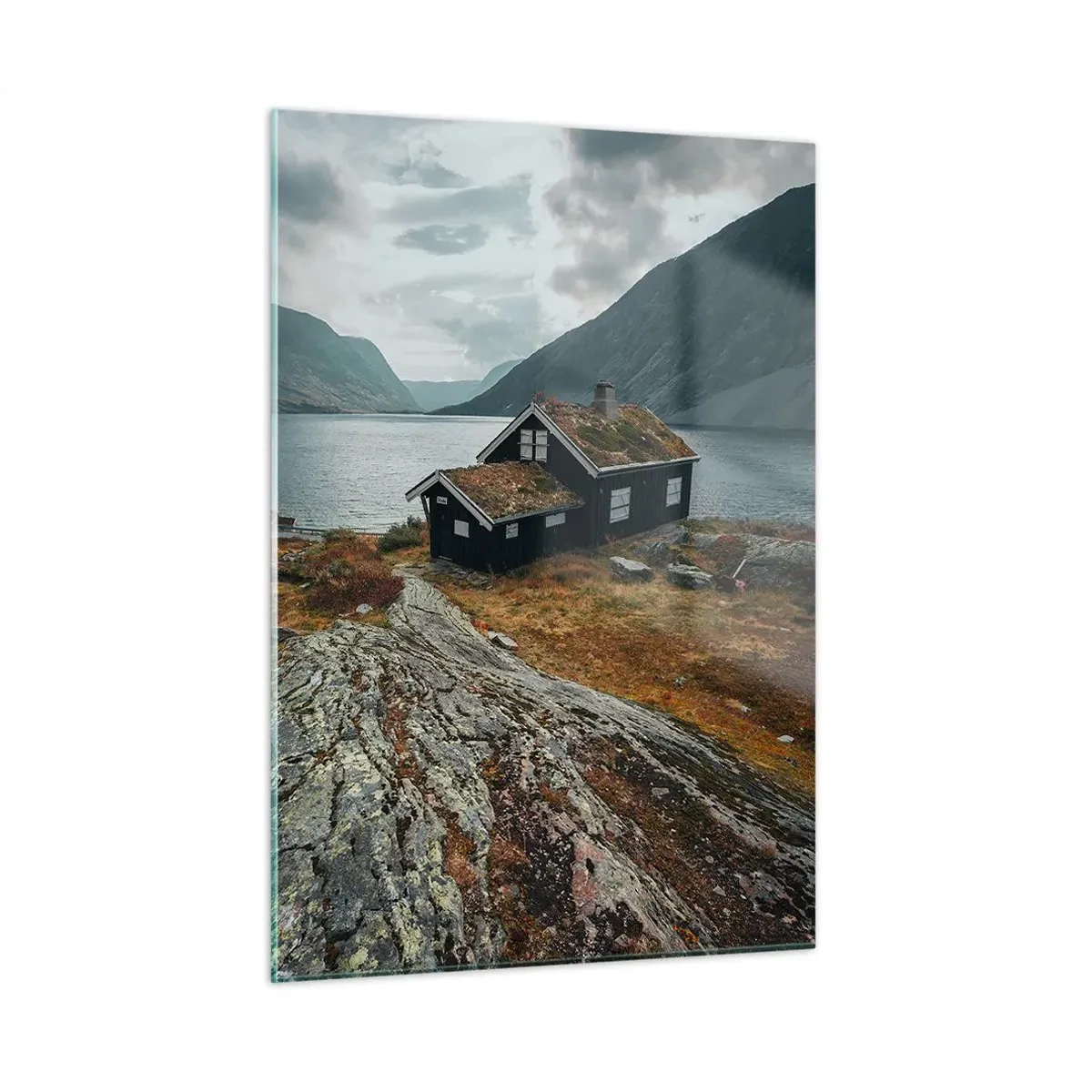 Obraz na skle - Domek u fjordu - 50x70 cm