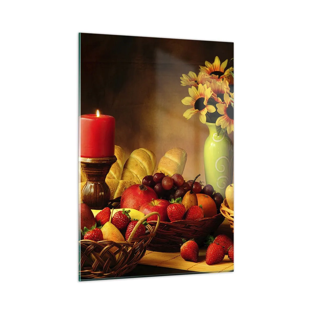 Obraz na skle - Zátiší s pečivem a ovocem - 50x70 cm