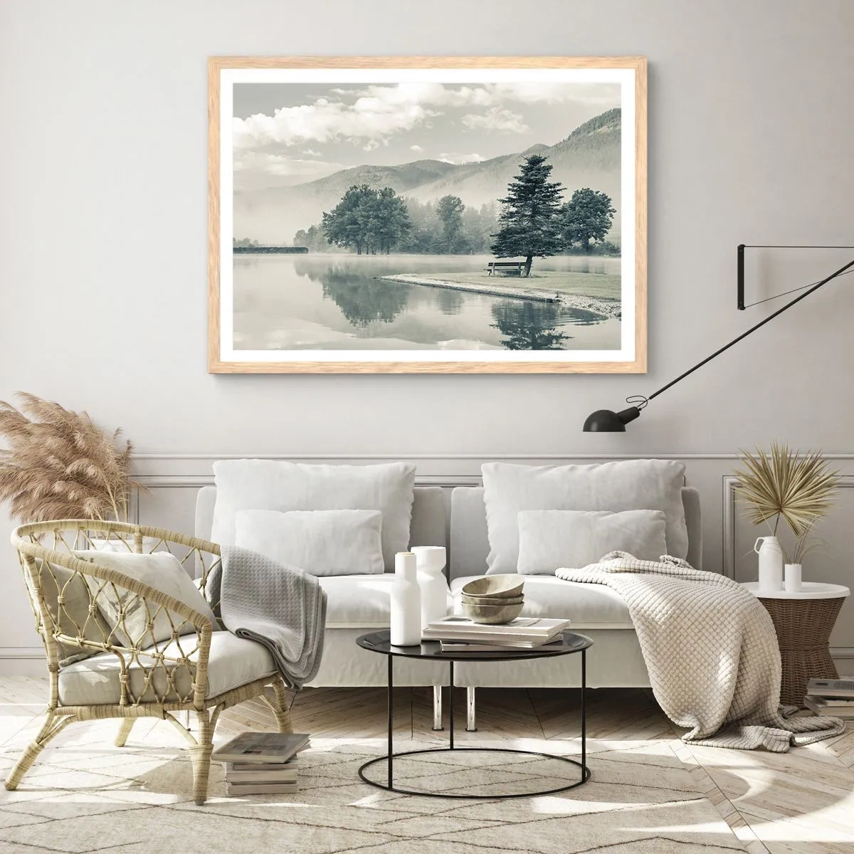 Plakát v rámu světlý dub - Jezero ještě spí - 100x70 cm
