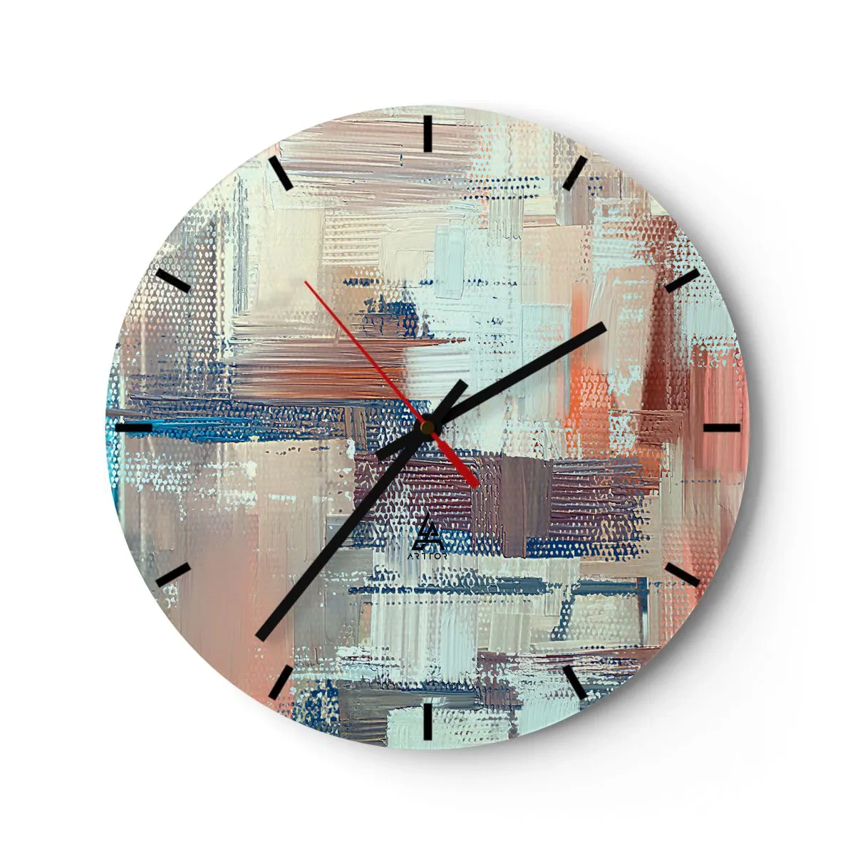 Nástěnné hodiny - Abstraktní kompozice tahů štětcem v pastelových barvách. - 30x30cm - Dostat se ke světlu - Moderní nástěnná dekorace do obývacího pokoje, kuchyně a ložnice ARTTOR