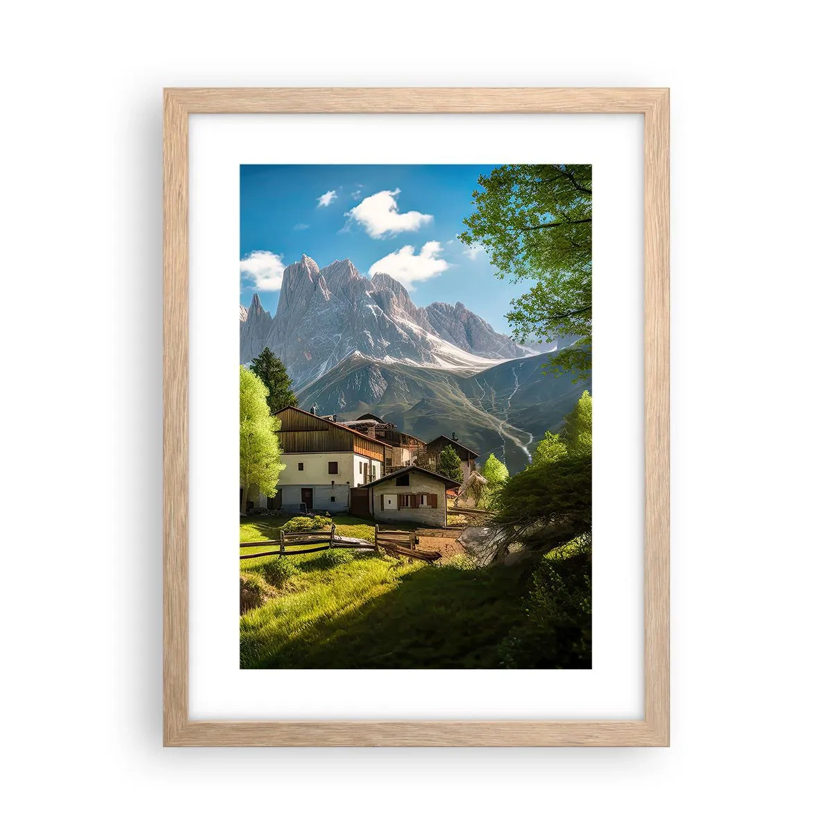 Plakát v rámu světlý dub - Alpská idyla - 30x40 cm