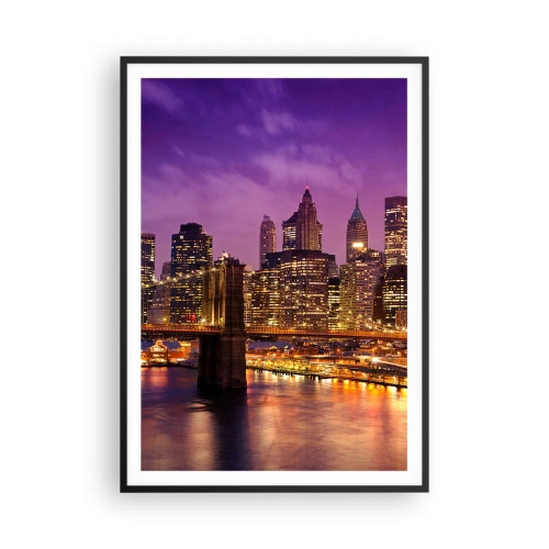 Plakát v černém rámu - Fialovo-zlatý Manhattan - 70x100 cm
