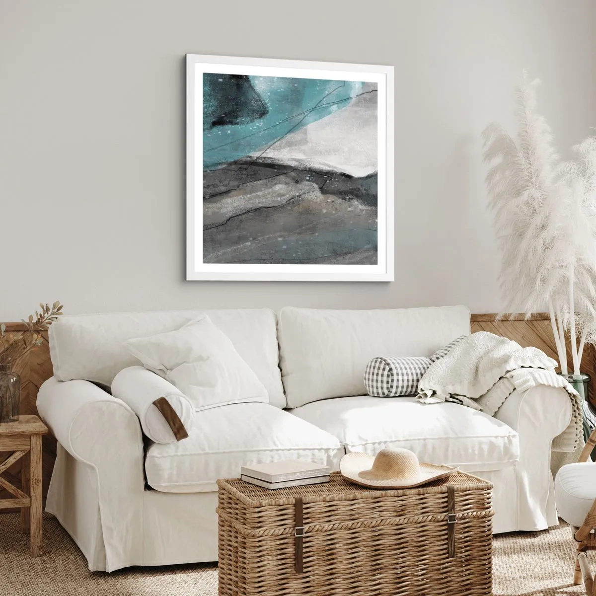 Plakát v bílém rámu - Abstrakce: skály a led - 40x40 cm