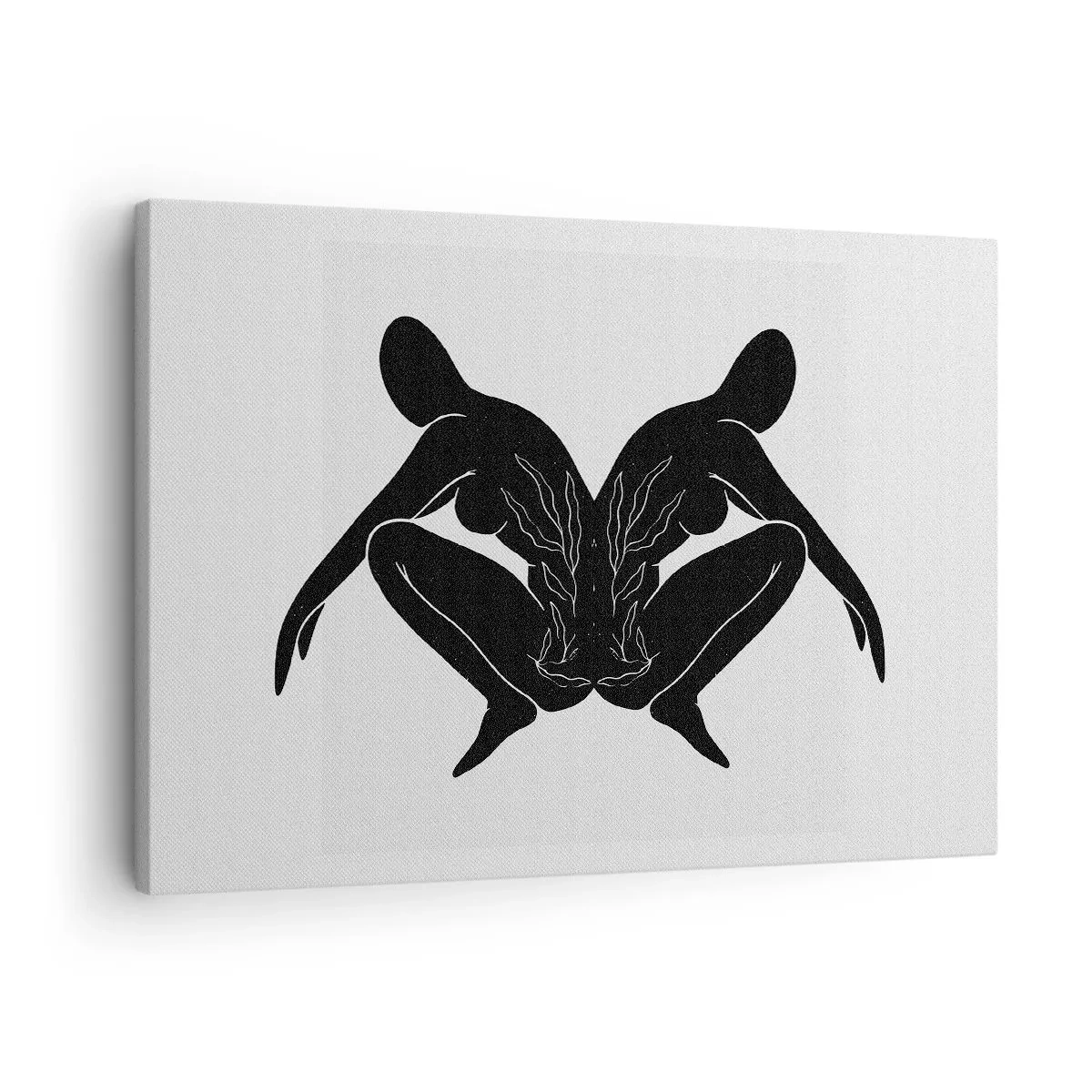 Obraz na plátně - Černé siluety v symetrické poloze na bílém pozadí - 70x50cm - Společná duše - Moderní nástěnná dekorace do obývacího pokoje a ložnice ARTTOR