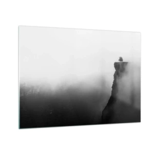 Obraz na skle - Osamělý strom na okraji útesu v husté mlze - 70x50cm - Na okraji světa - Moderní nástěnná dekorace do obývacího pokoje a ložnice ARTTOR