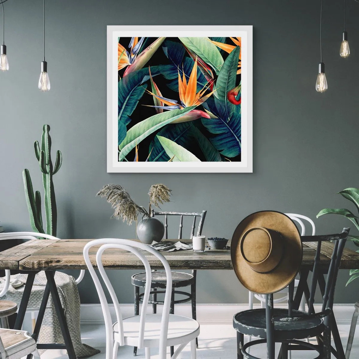 Plakát v bílém rámu - Plamenné květy tropů - 50x50 cm