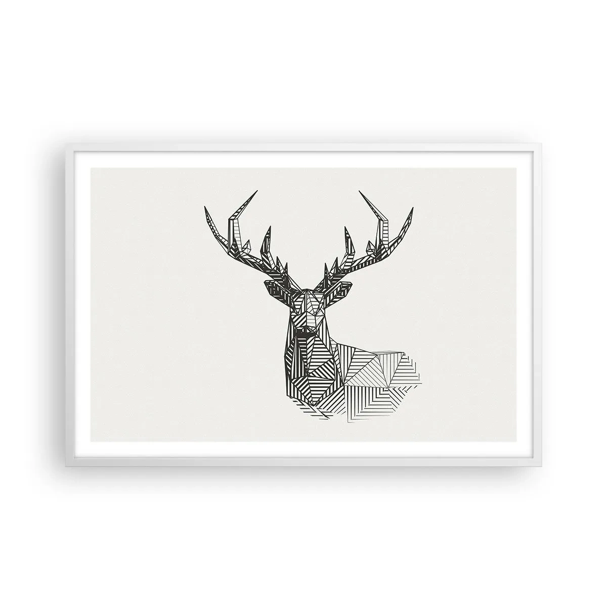 Plakát v bílém rámu - Jelen v kubistickém stylu - 91x61 cm